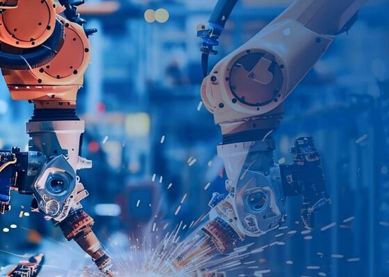 С сварочной горелкой стандартной роботизированной сварочной установки в машиностроении и судостроении